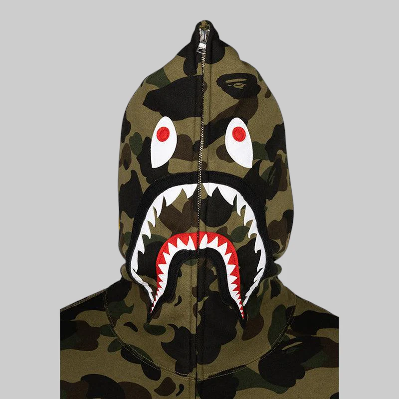 1st Camo 2nd Shark Full Zip Hoodie - Green - Image 2
