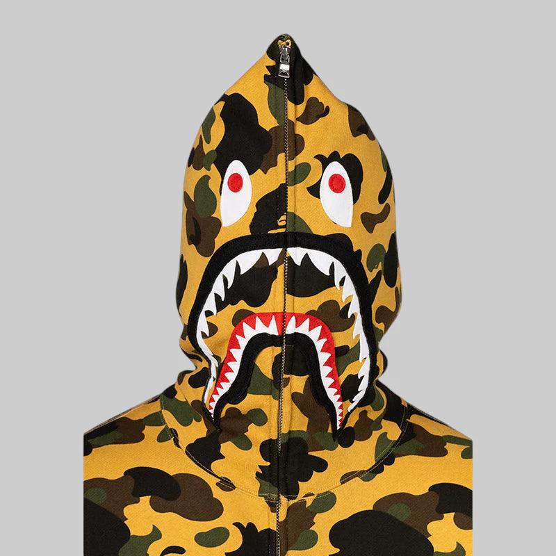 1st Camo 2nd Shark Full Zip Hoodie - Yellow - Image 2