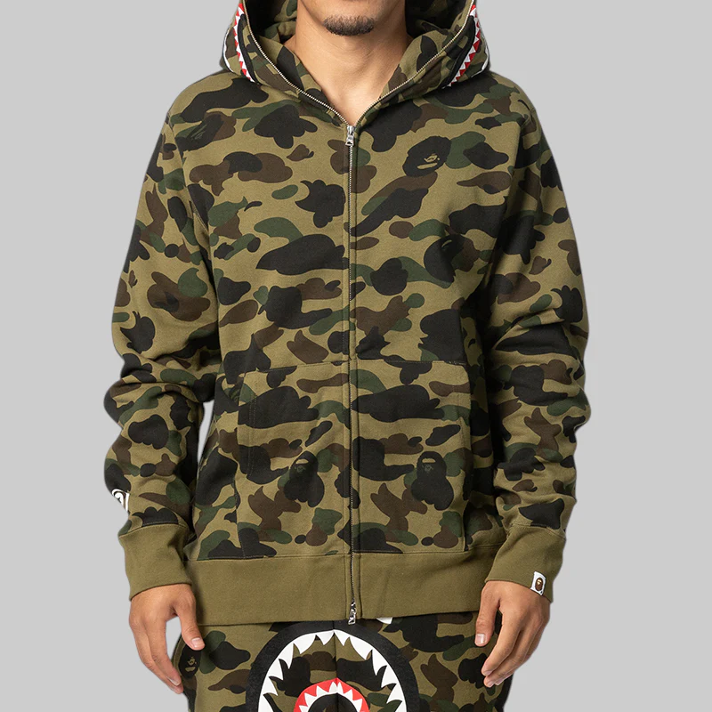 1st Camo Shark Full Zip Hoodie - Green - Image 3
