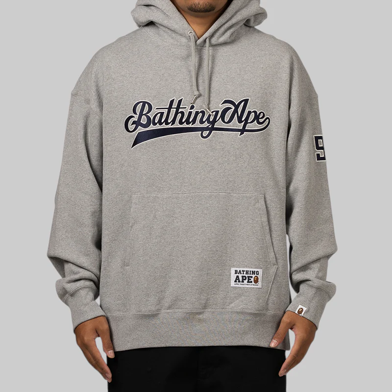 Baseball Logo Relaxed Fit Hoodie - Grey