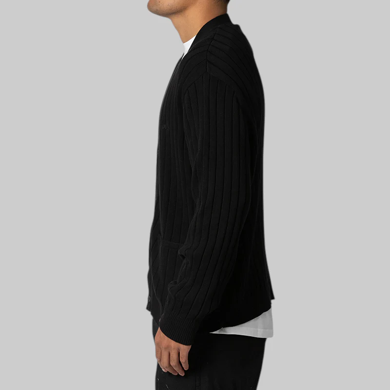 Big Rib Knit Cardigan - Black - Image 2