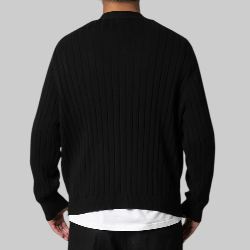 Big Rib Knit Cardigan - Black - Image 3
