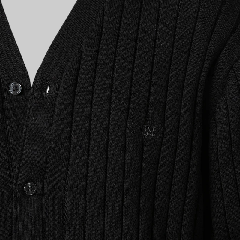 Big Rib Knit Cardigan - Black - Image 4