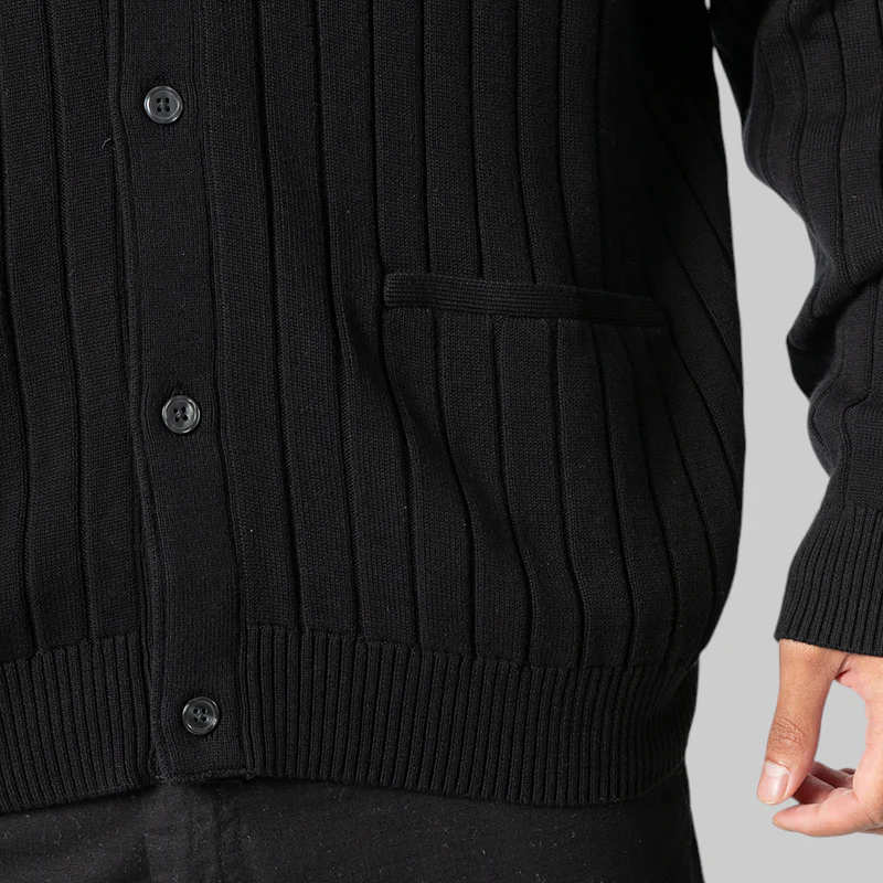 Big Rib Knit Cardigan - Black - Image 5