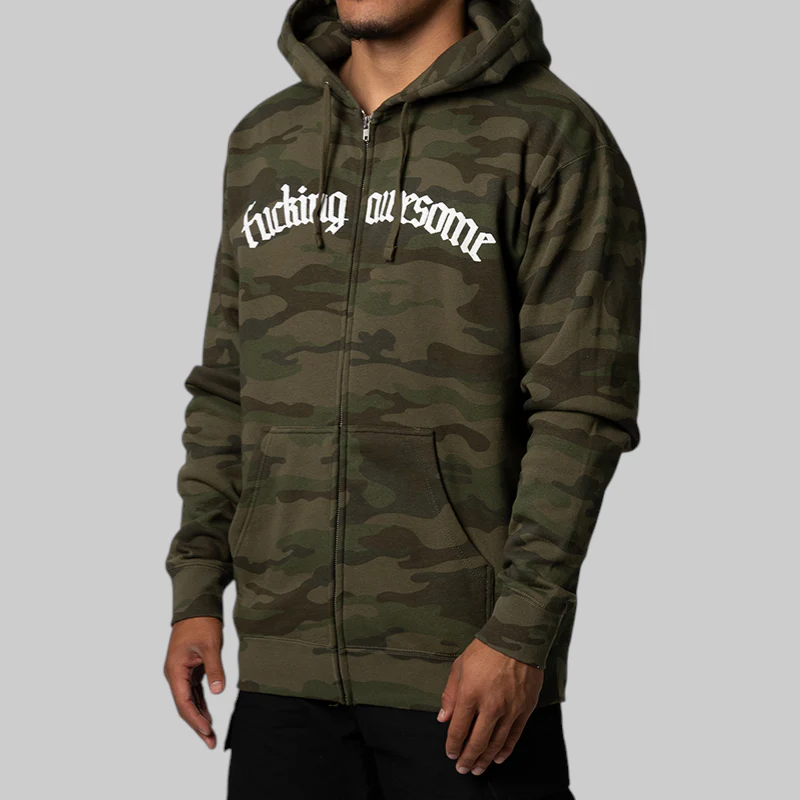 Blackletter Logo Zipped Hoodie - Camo - Image 2