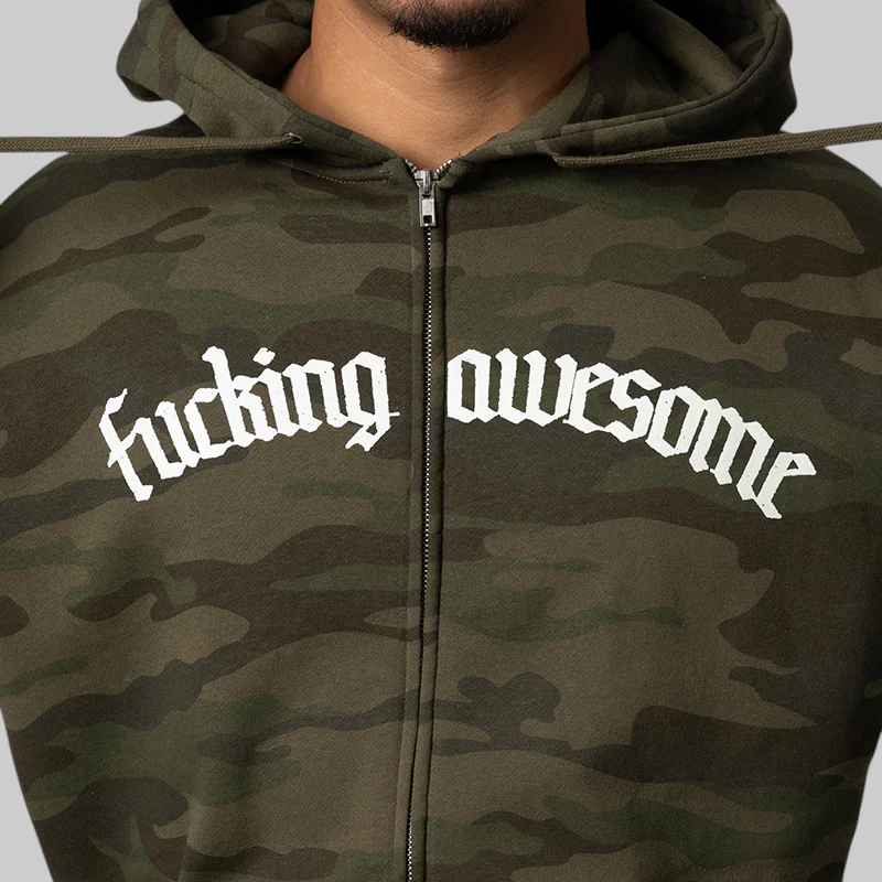 Blackletter Logo Zipped Hoodie - Camo - Image 5