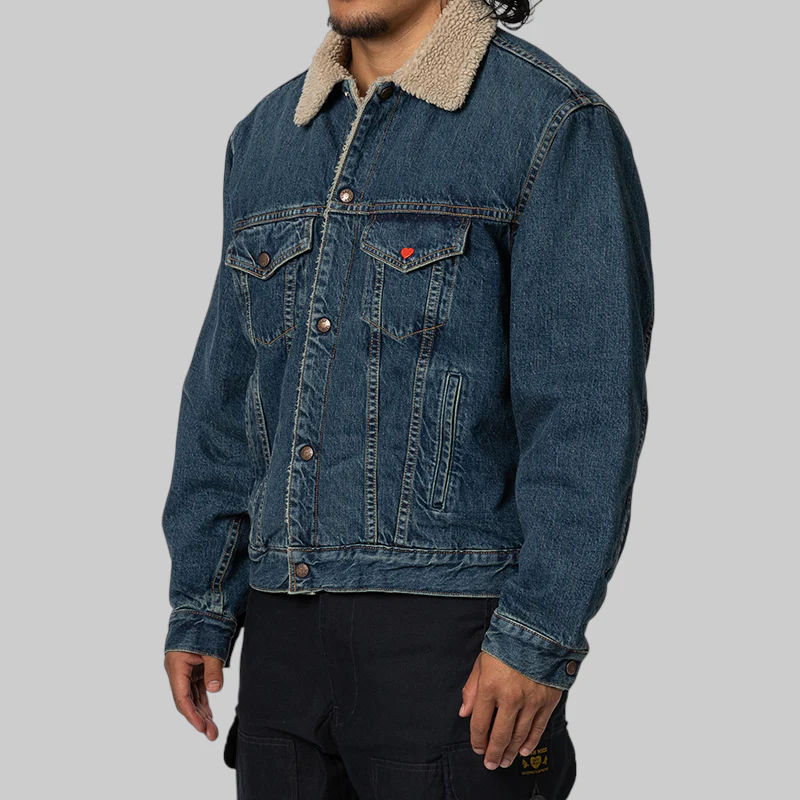 Boa Lined Denim Jacket - Indigo - Image 3