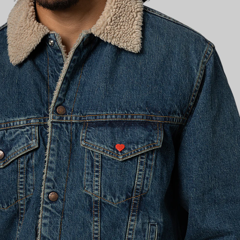 Boa Lined Denim Jacket - Indigo - Image 6
