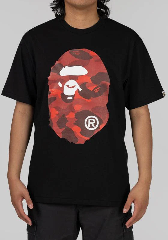 Colour Camo Big Ape Head T-Shirt - Black/Red