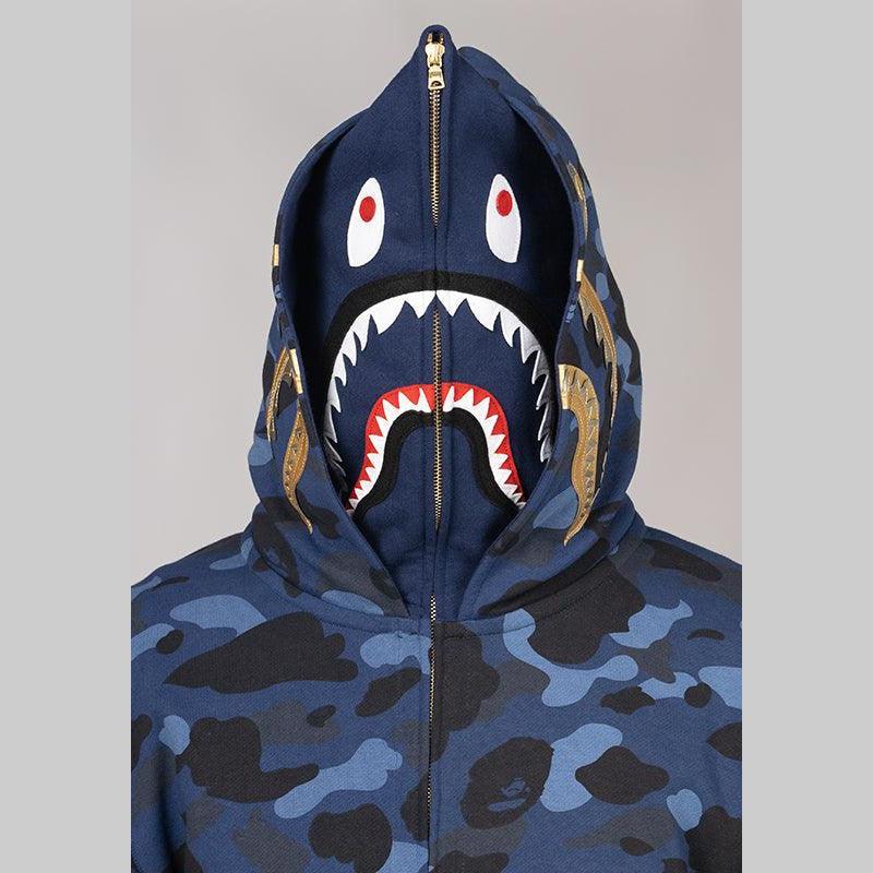 Colour Camo Double Shark Full Zip Hoodie - Navy