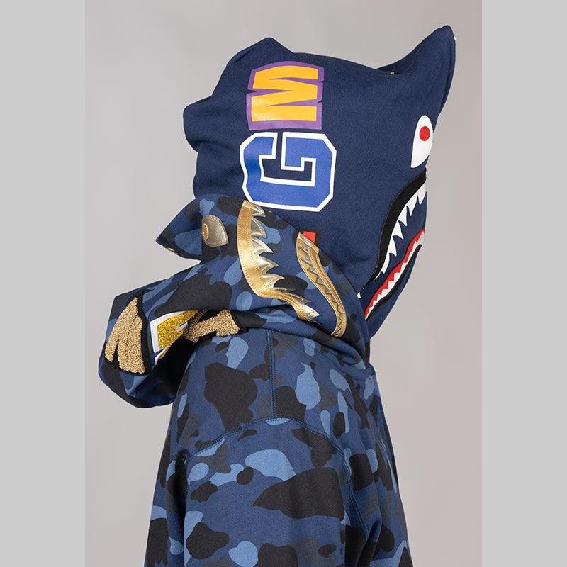Colour Camo Double Shark Full Zip Hoodie - Navy - Image 10