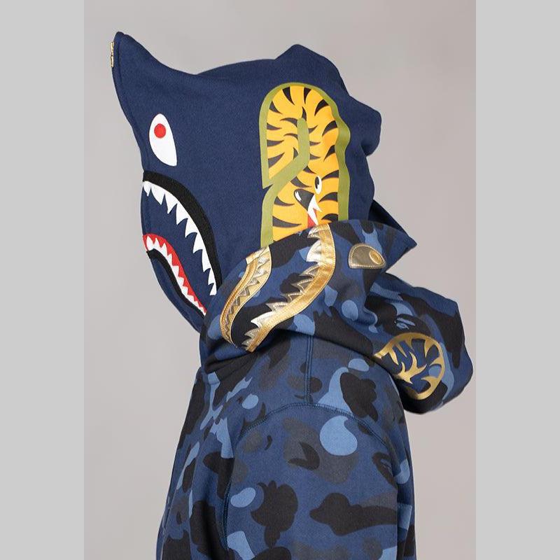 Colour Camo Double Shark Full Zip Hoodie - Navy - Image 2