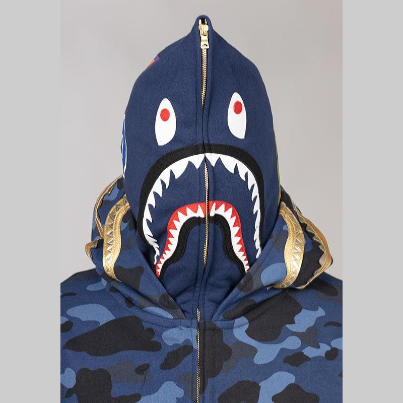 Colour Camo Double Shark Full Zip Hoodie - Navy - Image 9