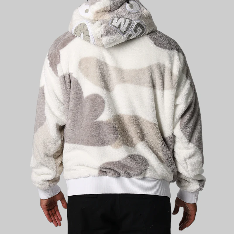 Colour Camo Shark Full Zip Sherpa Jacket - White - Image 5