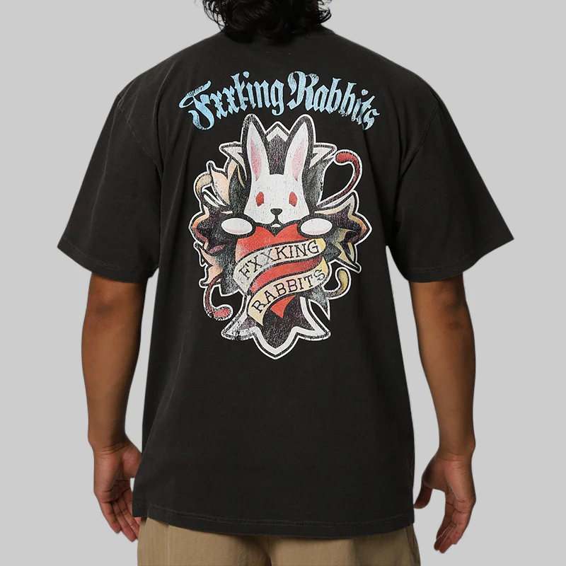 Cross Rabbits Tattoos Garment Dye T-Shirt - Black