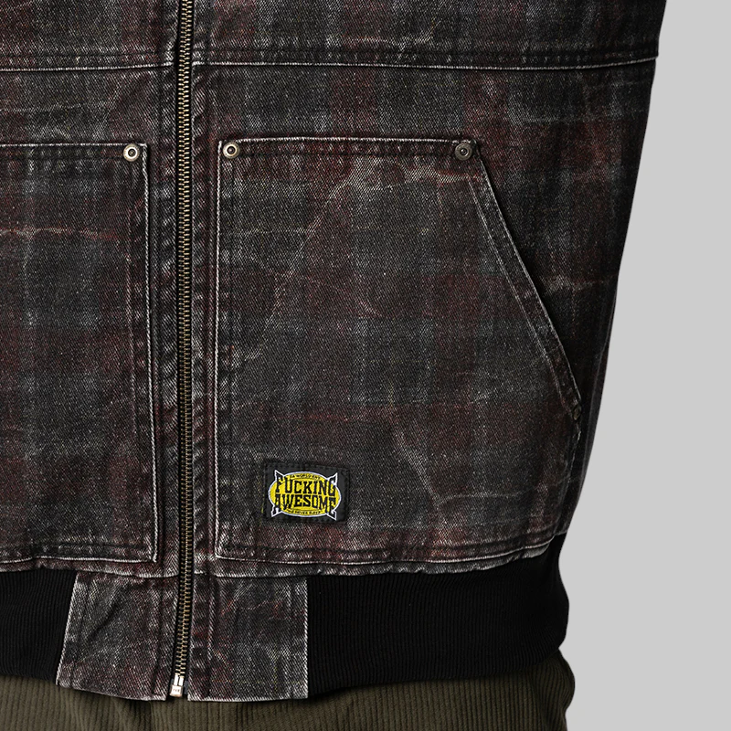 Distressed Plaid Ko Work Jacket - Black/Maroon Brown - Image 6