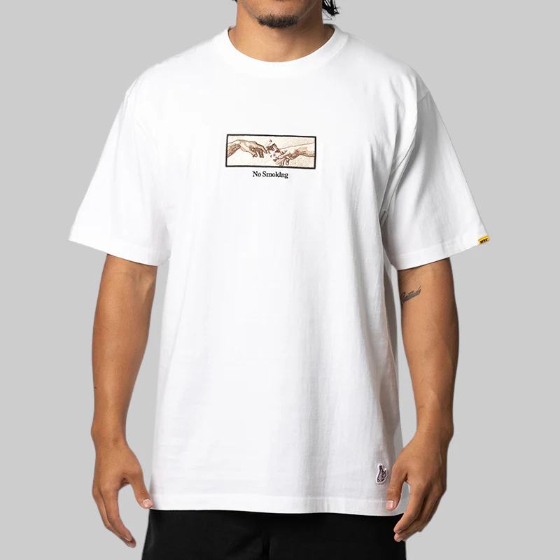 Embroidery No Smoking Art T-Shirt - White