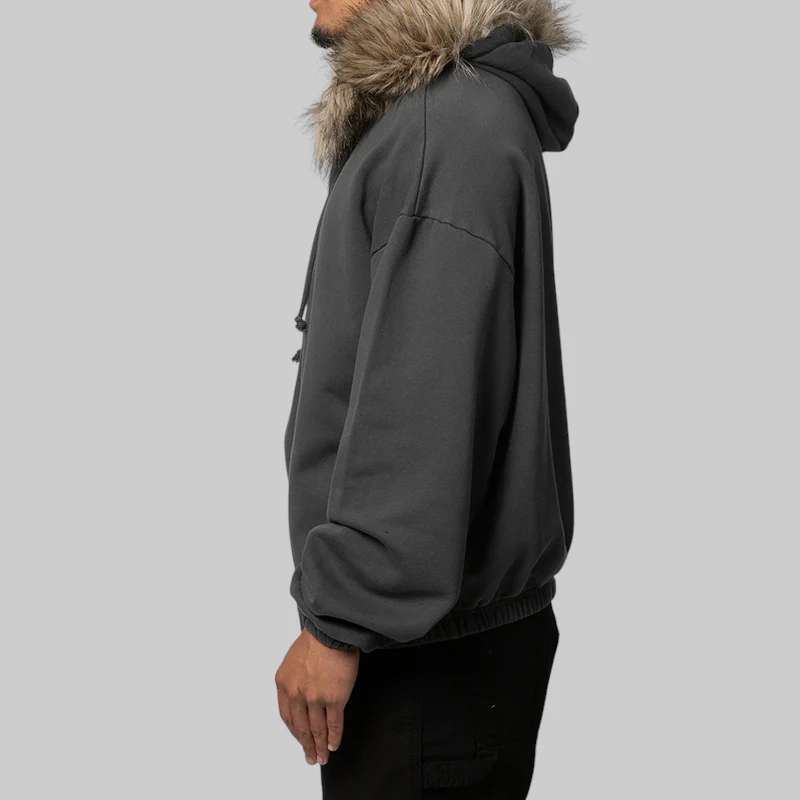 Fur Masked Hoodie - Dark Grey - Image 4