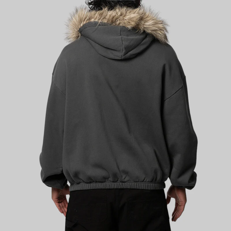 Fur Masked Hoodie - Dark Grey - Image 5