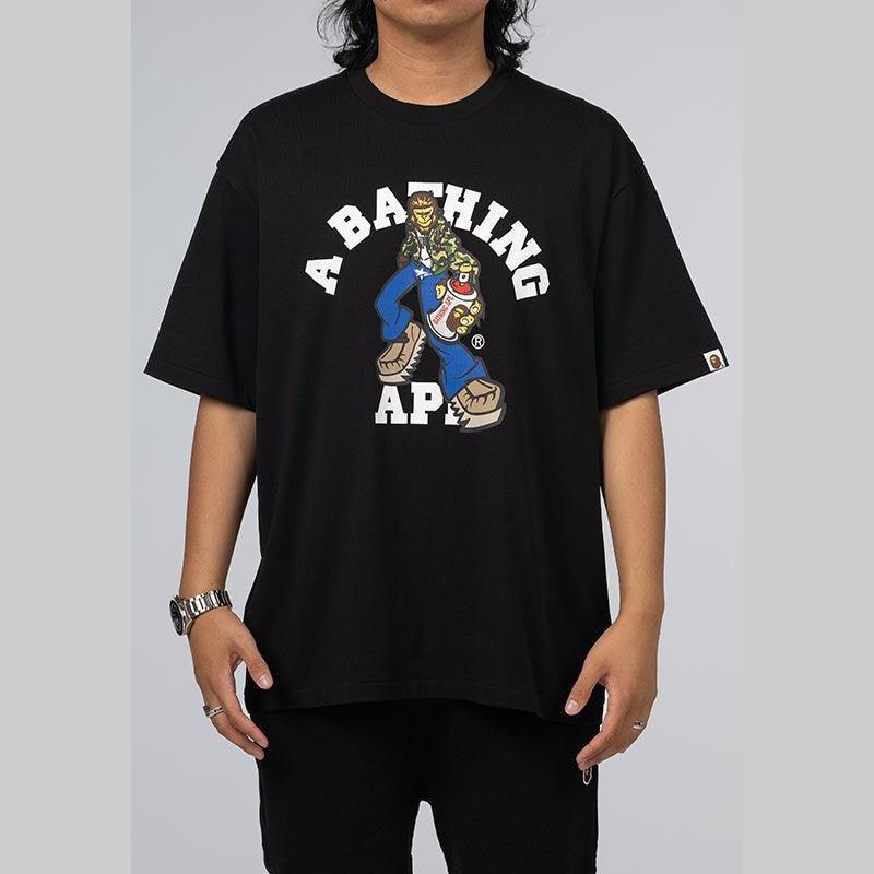Graffiti Character College Relaxed Fit T-Shirt - Black