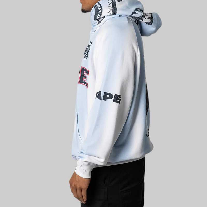 Hand Draw Football Shark Relaxed Fit Full Zip Hoodie - White - Image 3
