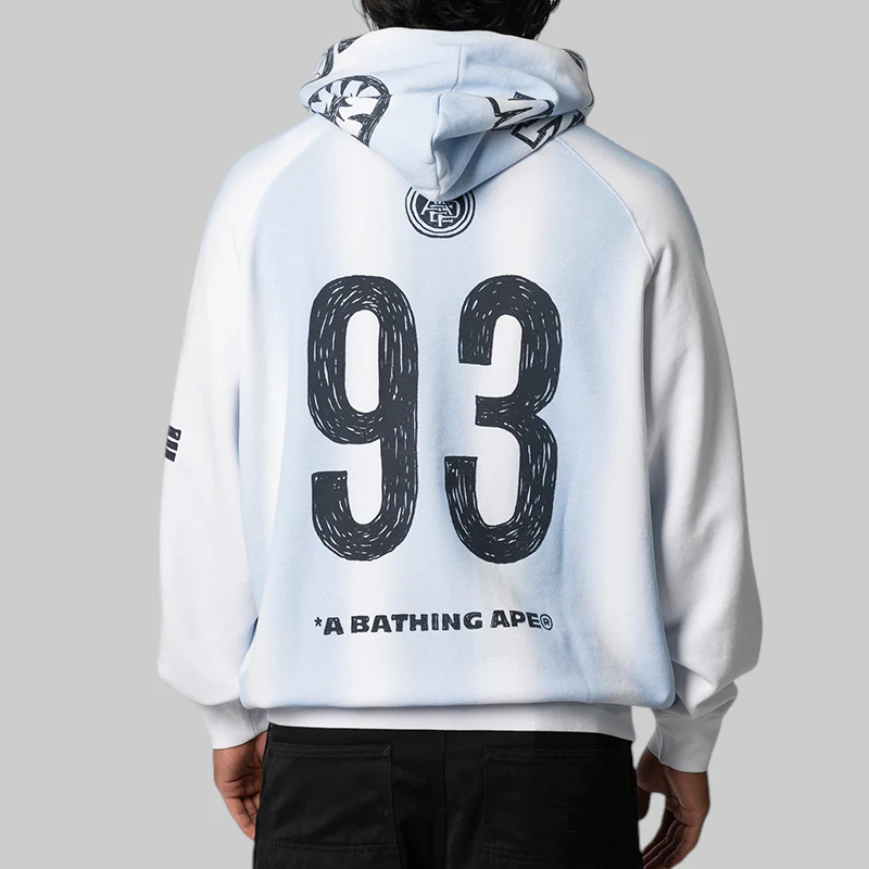 Hand Draw Football Shark Relaxed Fit Full Zip Hoodie - White - Image 4