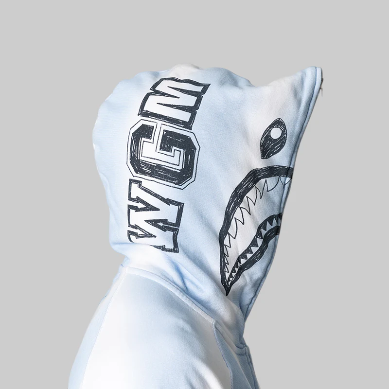 Hand Draw Football Shark Relaxed Fit Full Zip Hoodie - White - Image 6