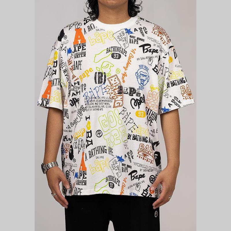 Hand Draw Pattern Relaxed Fit T-Shirt - White