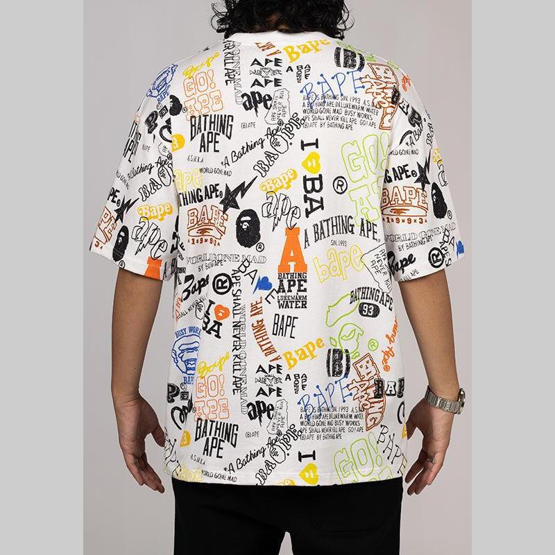 Hand Draw Pattern Relaxed Fit T-Shirt - White - Image 2