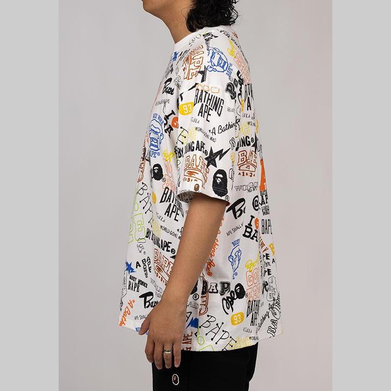 Hand Draw Pattern Relaxed Fit T-Shirt - White - Image 3
