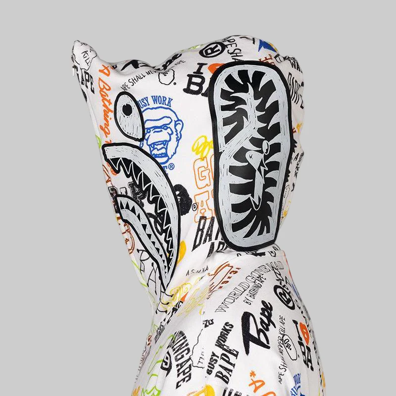 Hand Draw Pattern Shark Zip Hoodie - LAST ONE - Image 3