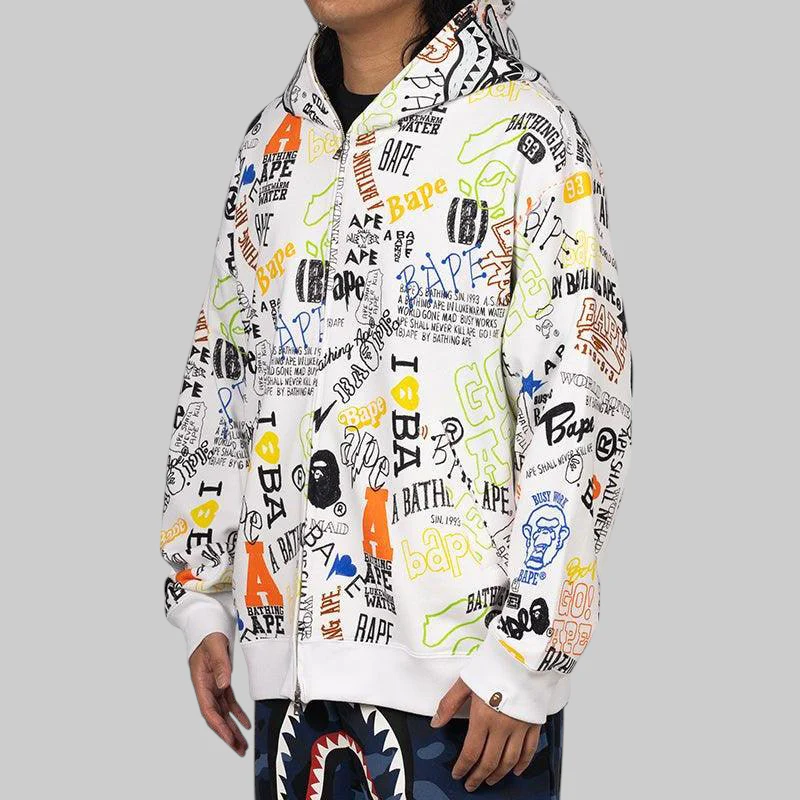Hand Draw Pattern Shark Zip Hoodie - LAST ONE - Image 6