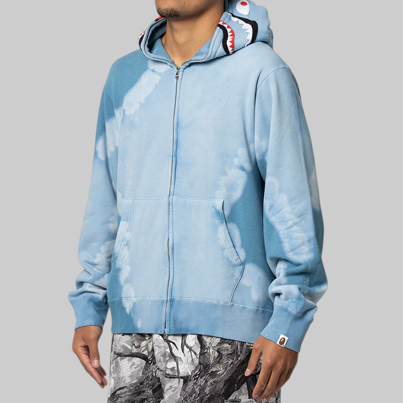 Hand Dye Shark Full Zip Hoodie - Blue - Image 2
