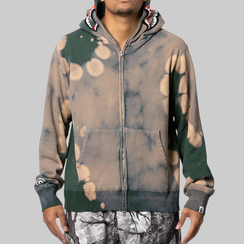 Hand Dye Shark Full Zip Hoodie - Green - Image 2