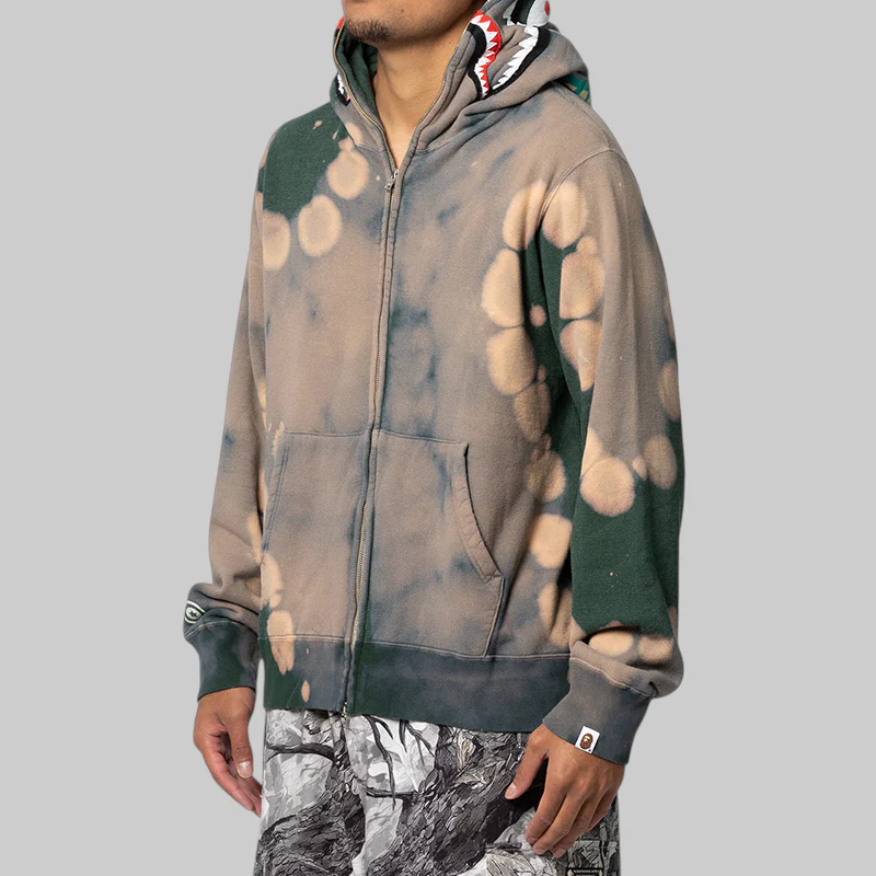 Hand Dye Shark Full Zip Hoodie - Green - Image 3