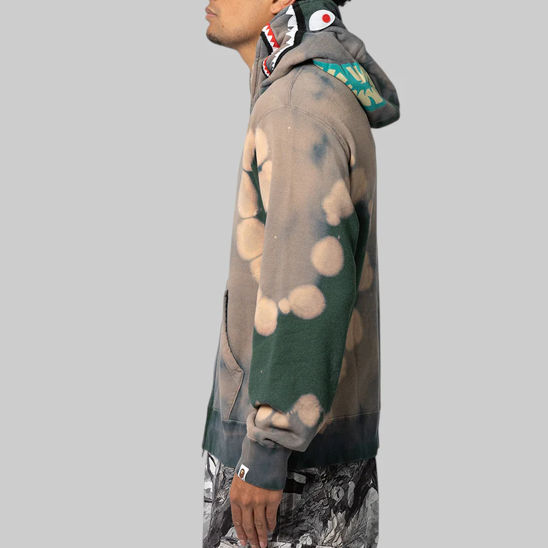 Hand Dye Shark Full Zip Hoodie - Green - Image 4