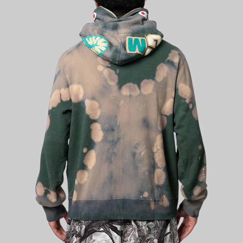 Hand Dye Shark Full Zip Hoodie - Green - Image 5