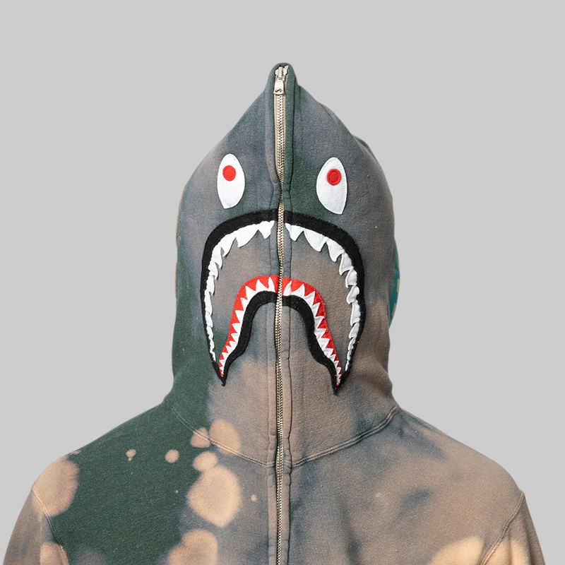 Hand Dye Shark Full Zip Hoodie - Green - Image 6