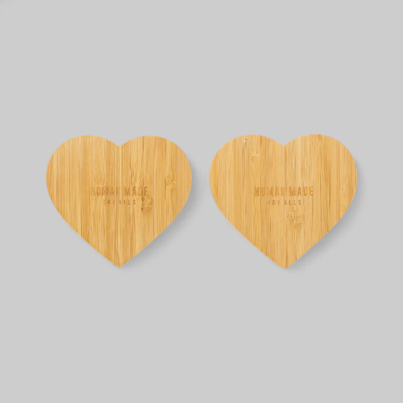 Heart Bamboo Coaster Set 2 Pack - Beige - Image 2