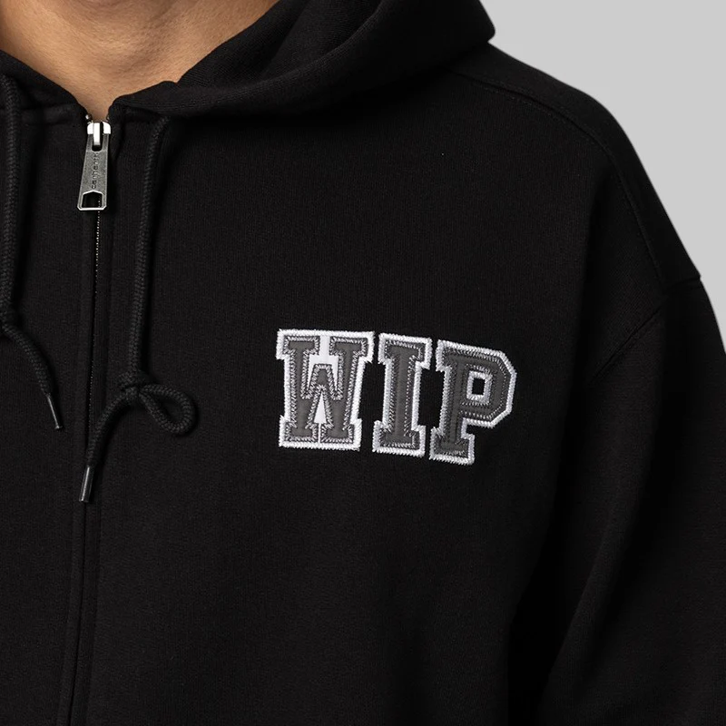 Hooded Mini WIP Sweat Jacket - Black Stone Washed - Image 5