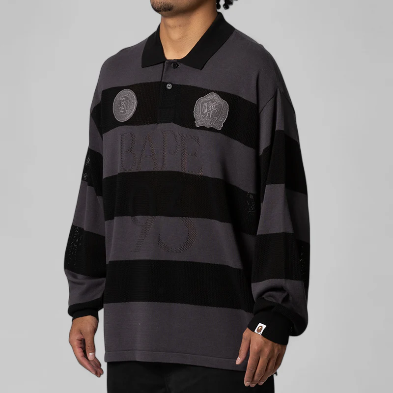 Jacquard Multi Logo Stripe Relaxed Fit Long Sleeve - Black - Image 2