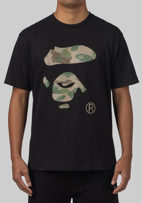 Layered Line Camo Ape Face T-Shirt - Black/Beige
