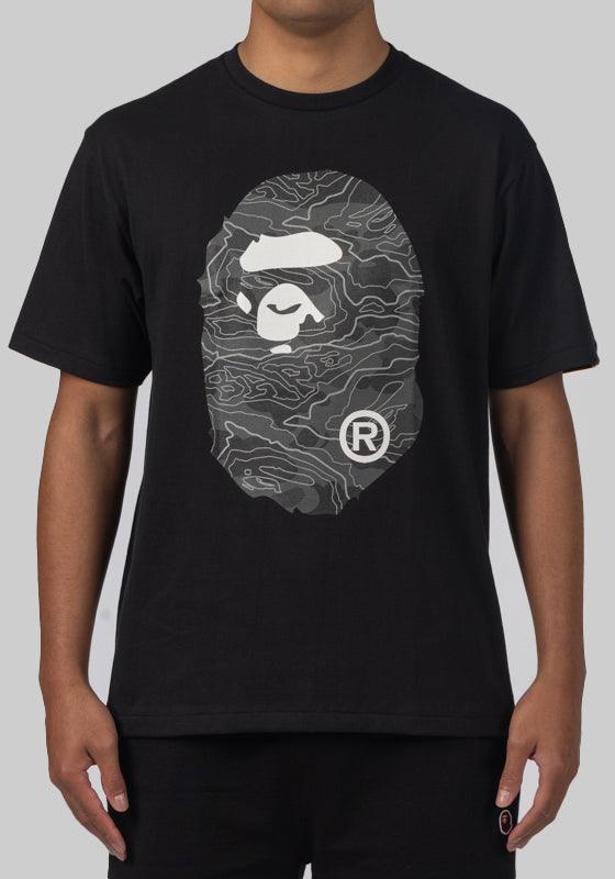 Layered Line Camo Big Ape Head T-Shirt - Black/Black