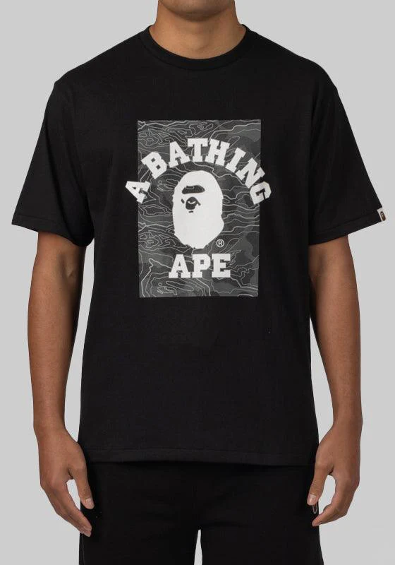 Layered Line Camo On College T-Shirt - Black/Black