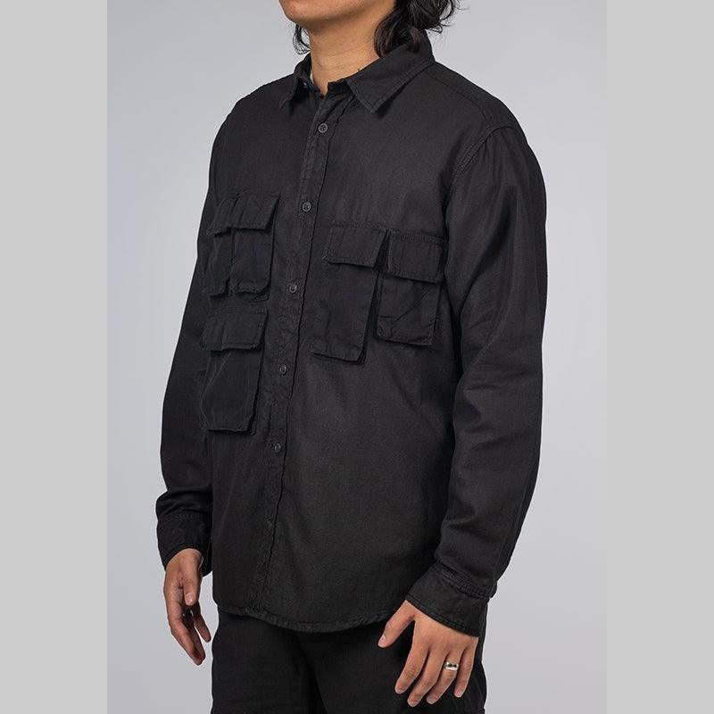 Long Sleeve Multi Pocket Shirt - Black - Image 3
