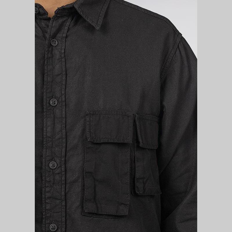 Long Sleeve Multi Pocket Shirt - Black - Image 6