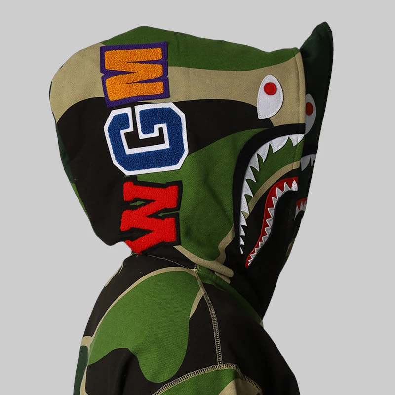 Mega ABC Camo Double Shark Relaxed Fit Hoodie - Green - Image 10