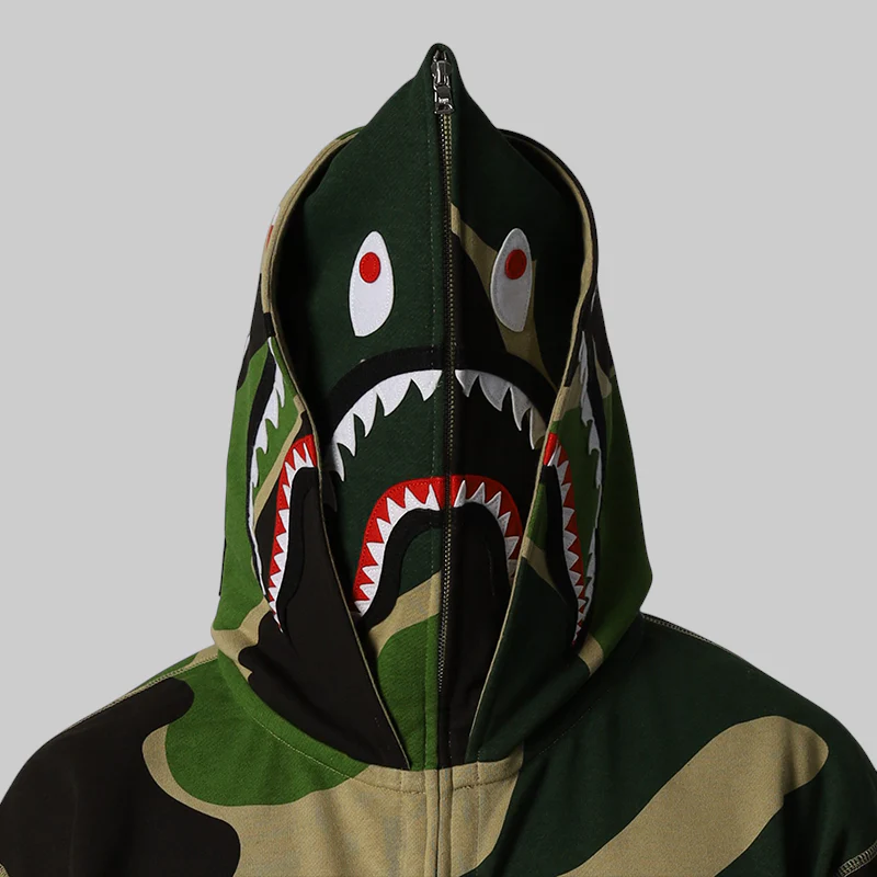 Mega ABC Camo Double Shark Relaxed Fit Hoodie - Green - Image 11