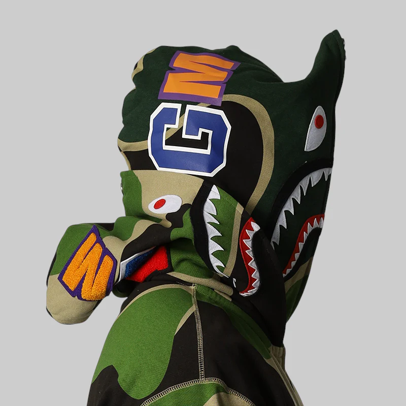 Mega ABC Camo Double Shark Relaxed Fit Hoodie - Green - Image 3
