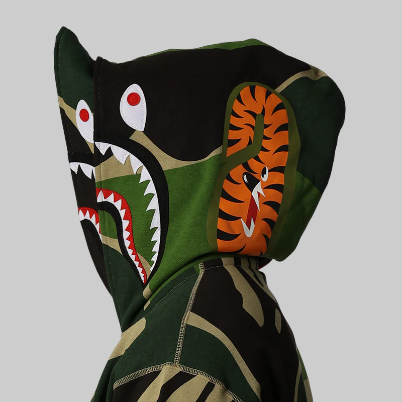 Mega ABC Camo Double Shark Relaxed Fit Hoodie - Green - Image 4